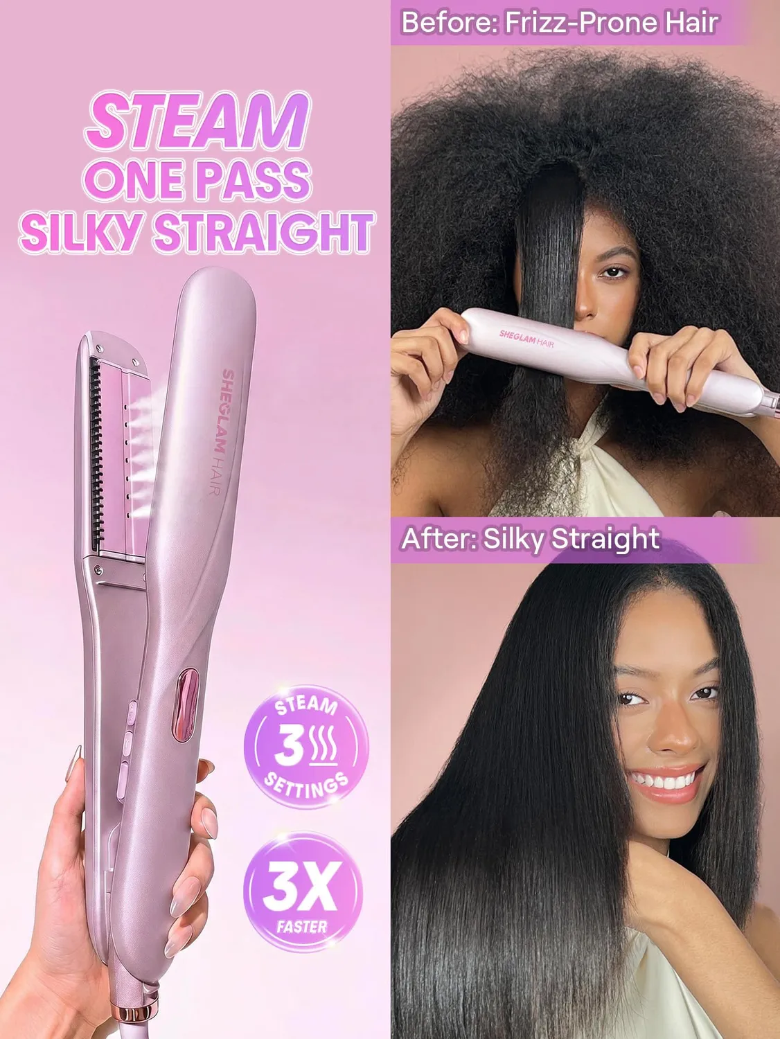 SHEGLAM Lisseur Vapeur céramique 38 mm 230°C