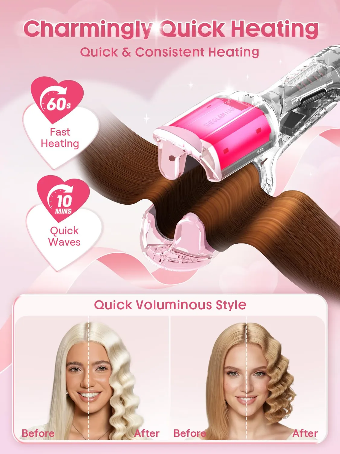 SHEGLAM Cupid's Charm Fer à Boucler Double Rose 19mm