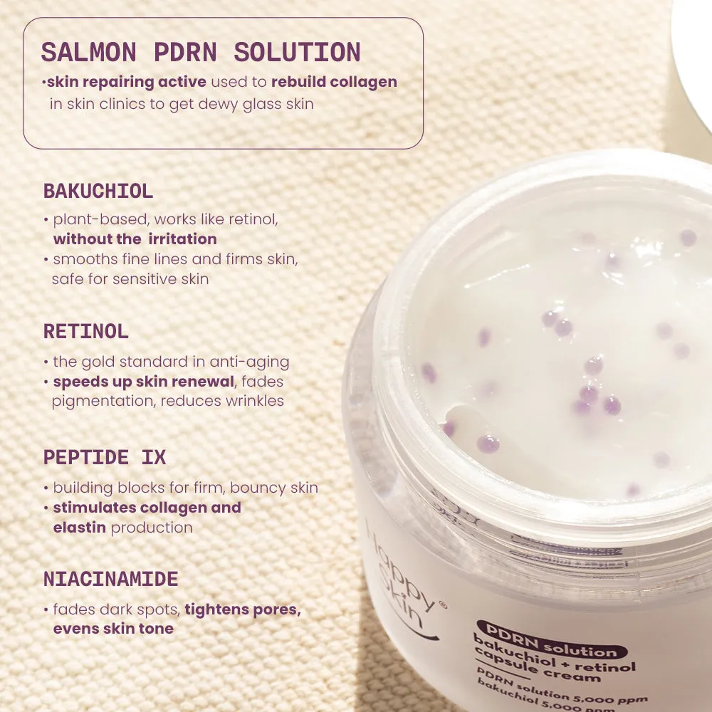 Happy Skin PDRN Bakuchiol Retinol crème capsules éclat