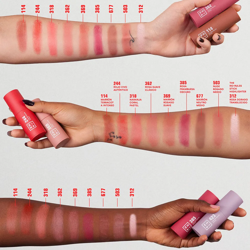 3INA The No-Rules Stick 362 stick blush 3-en-1 lumineux