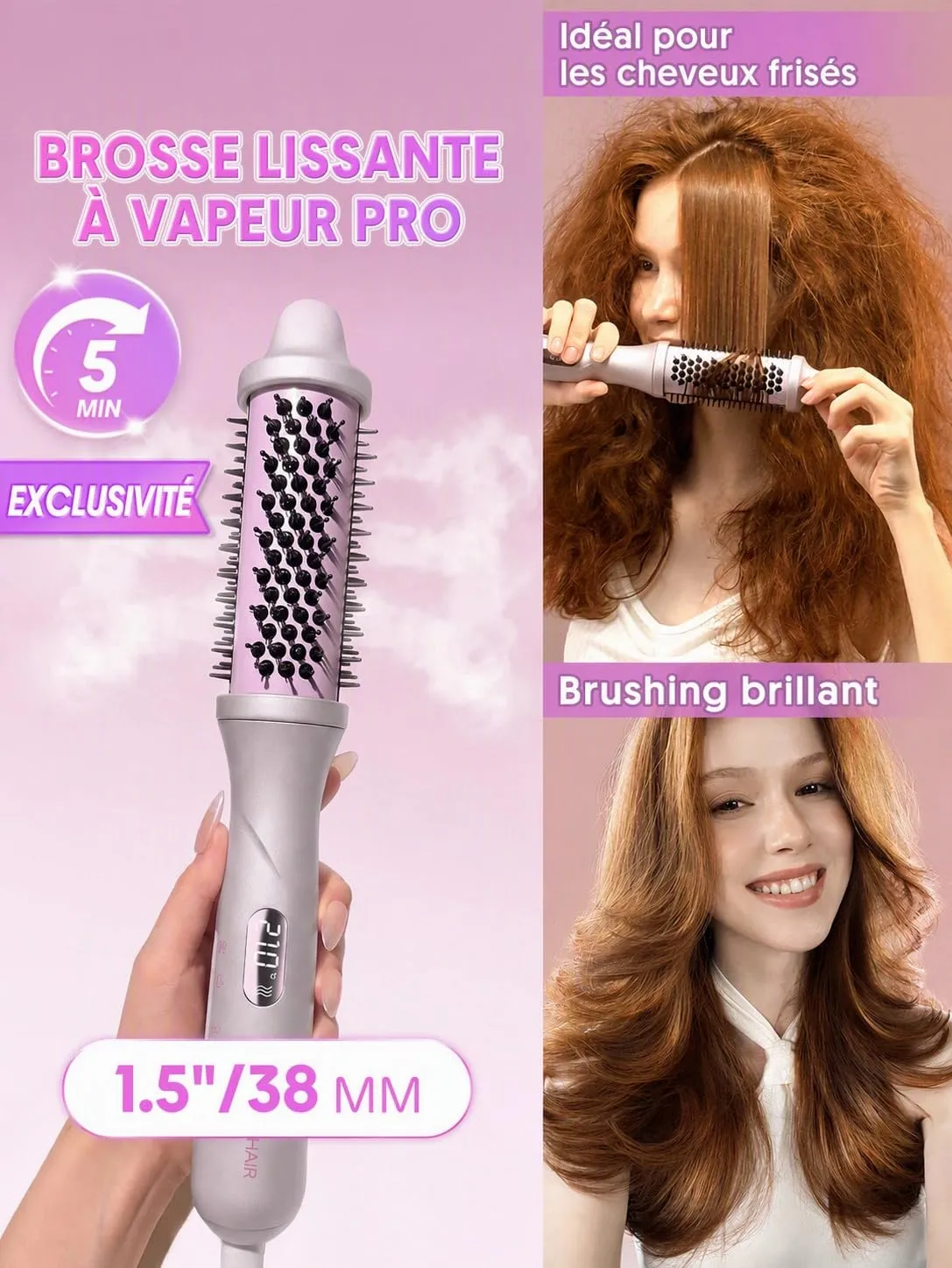 SHEGLAM Brosse Thermique Vapeur brosse 38 mm 4-en-1 lissante