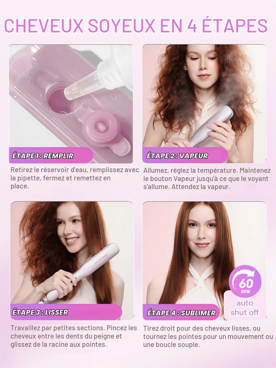 SHEGLAM Lisseur Vapeur céramique 38 mm 230°C
