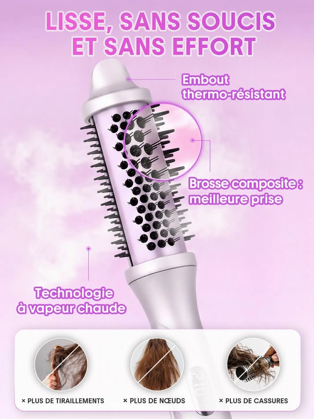 SHEGLAM Brosse Thermique Vapeur brosse 38 mm 4-en-1 lissante