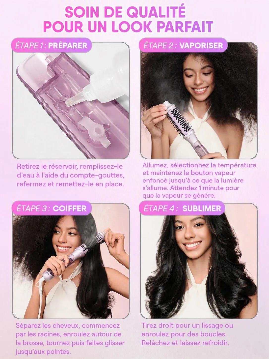 SHEGLAM Brosse Thermique Vapeur brosse 38 mm 4-en-1 lissante