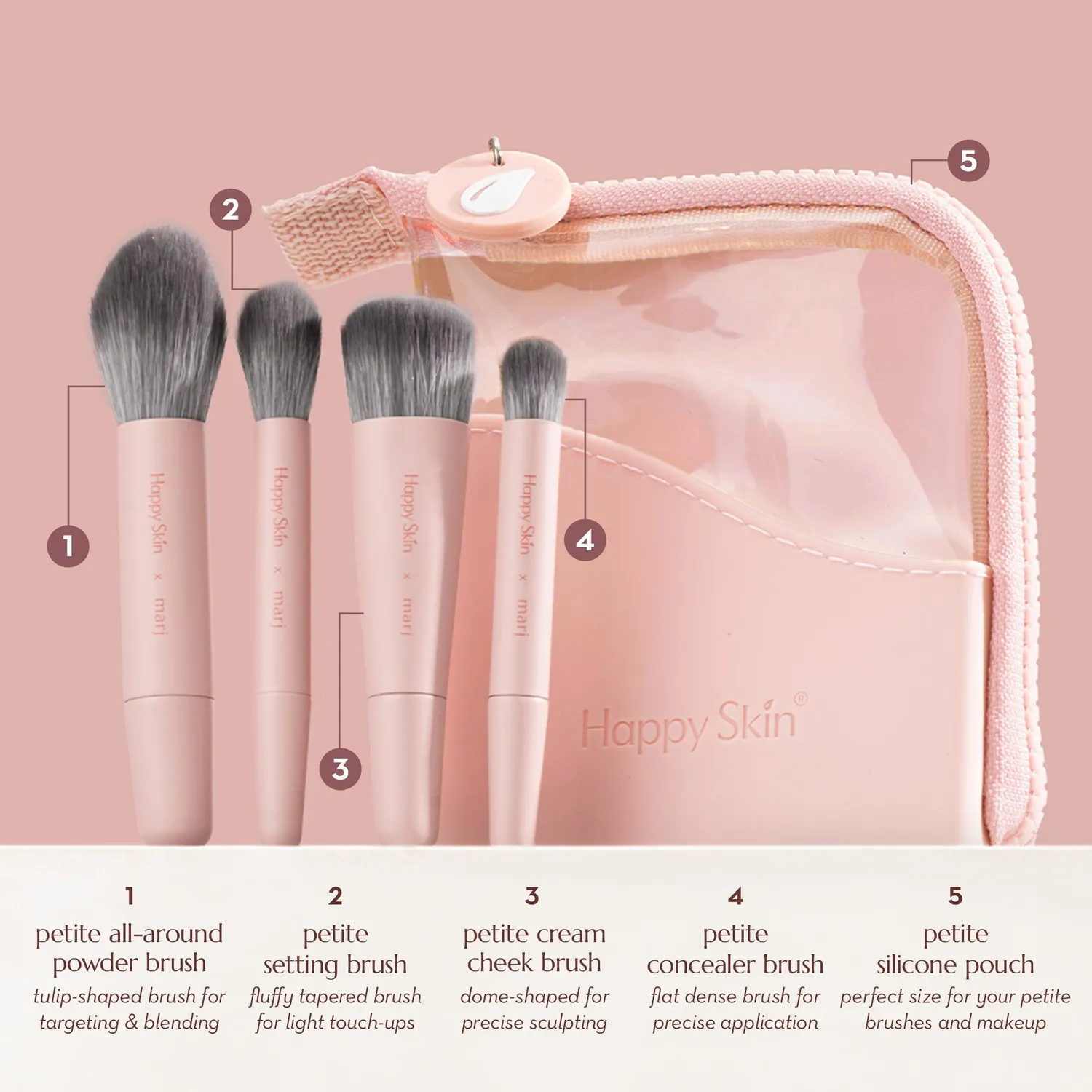 Happy Skin x Marj Petite set 4 mini pinceaux rose