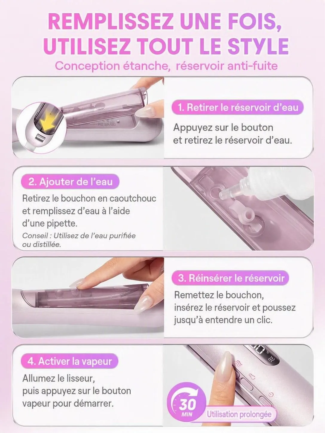 SHEGLAM Brosse Lissante Vapeur 3-en-1 céramique cheveux secs