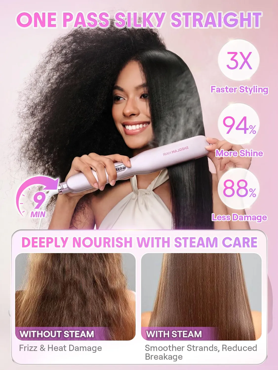 SHEGLAM Lisseur Vapeur céramique 38 mm 230°C